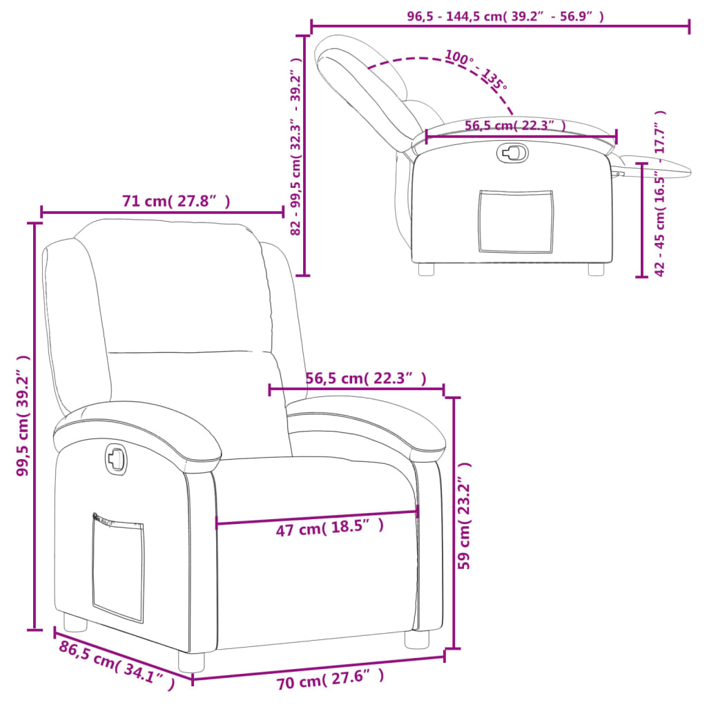 vidaXL Fauteuil relax Gris foncé Velours