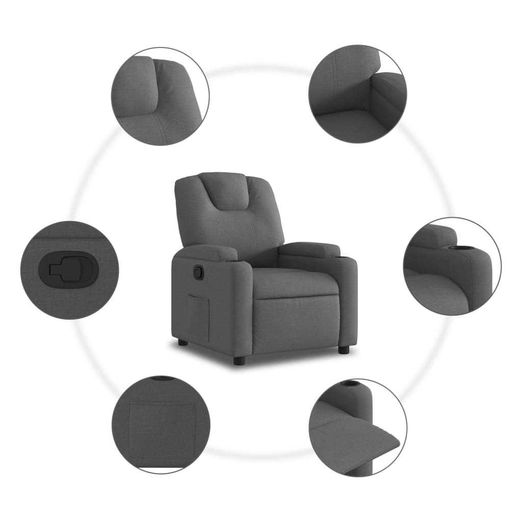 vidaXL Fauteuil de relaxation gris foncé en tissu