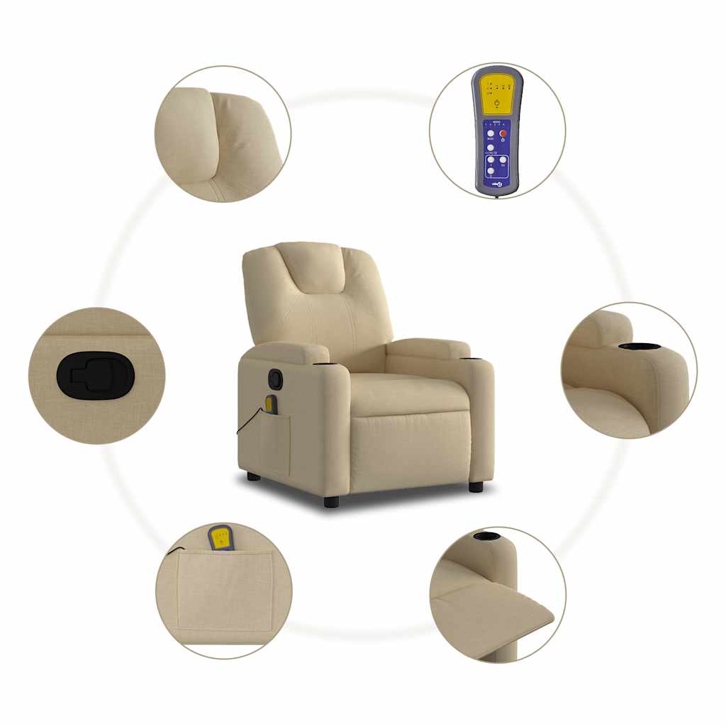 vidaXL Massage-Relaxsessel Cremefarbener Stoff