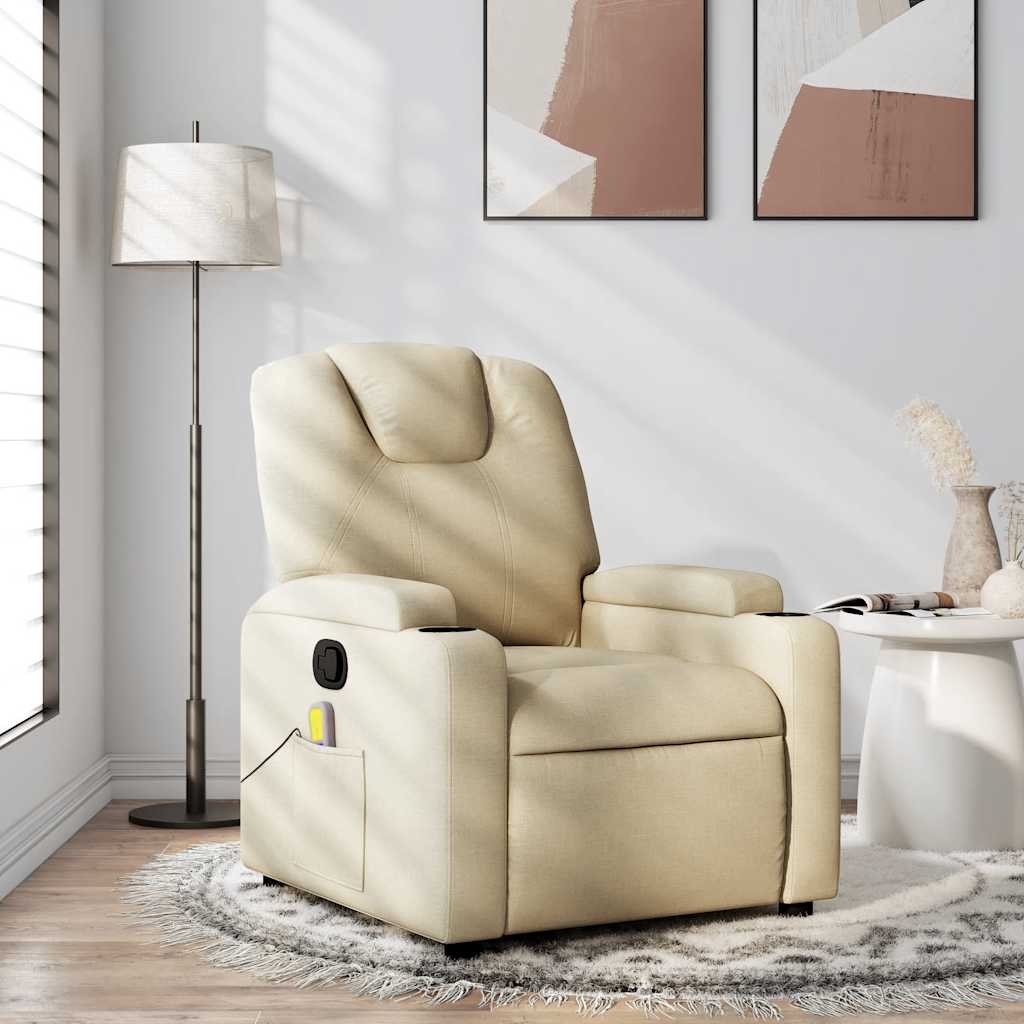 vidaXL Massage-Relaxsessel Cremefarbener Stoff