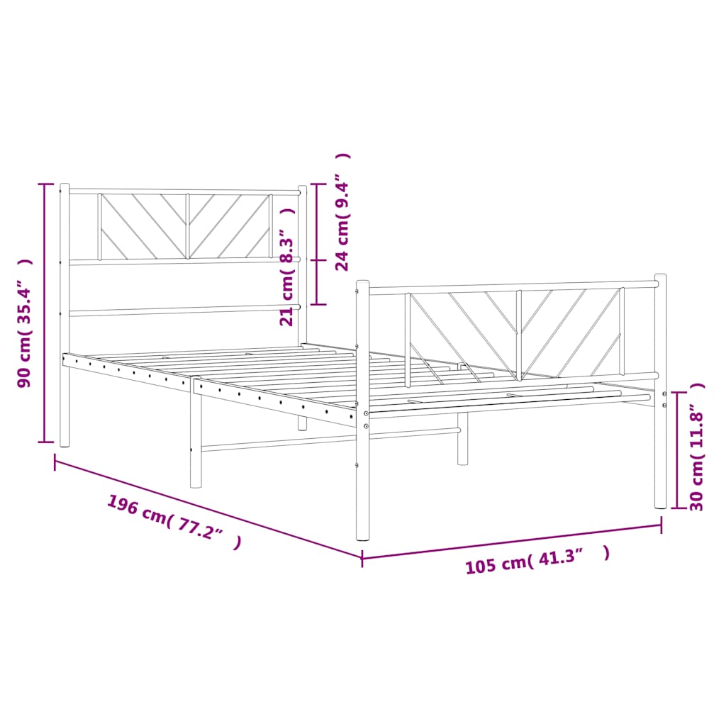 vidaXL Bettgestell mit Kopf- und Fußteil Metall Weiß 100x190 cm