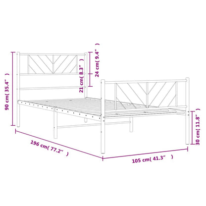vidaXL Bettgestell mit Kopf- und Fußteil Metall Weiß 100x190 cm