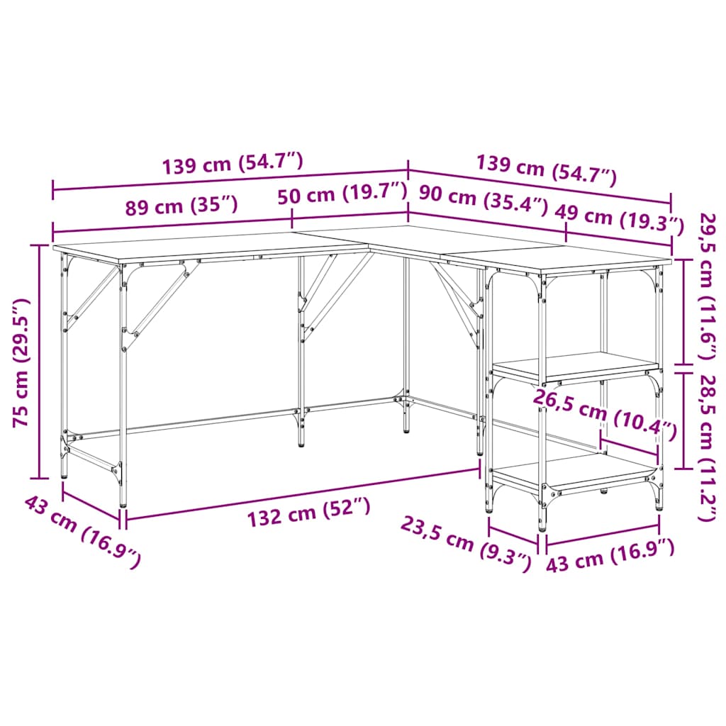 vidaXL Schreibtisch Schwarz 139x139x75 cm Holzwerkstoff
