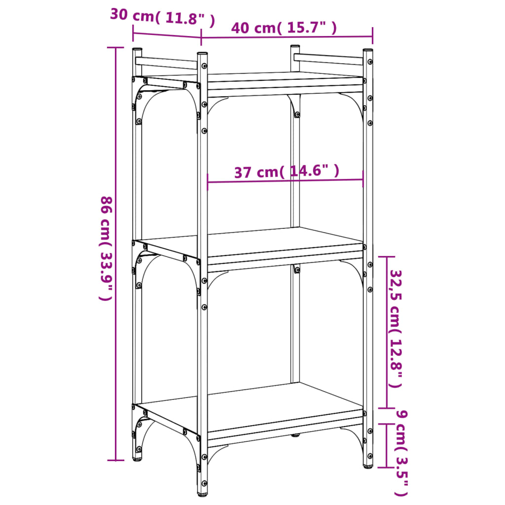 vidaXL Bibliothèque 3 étagères marron aspect chêne 40x30x86 cm Bois d'ingénierie