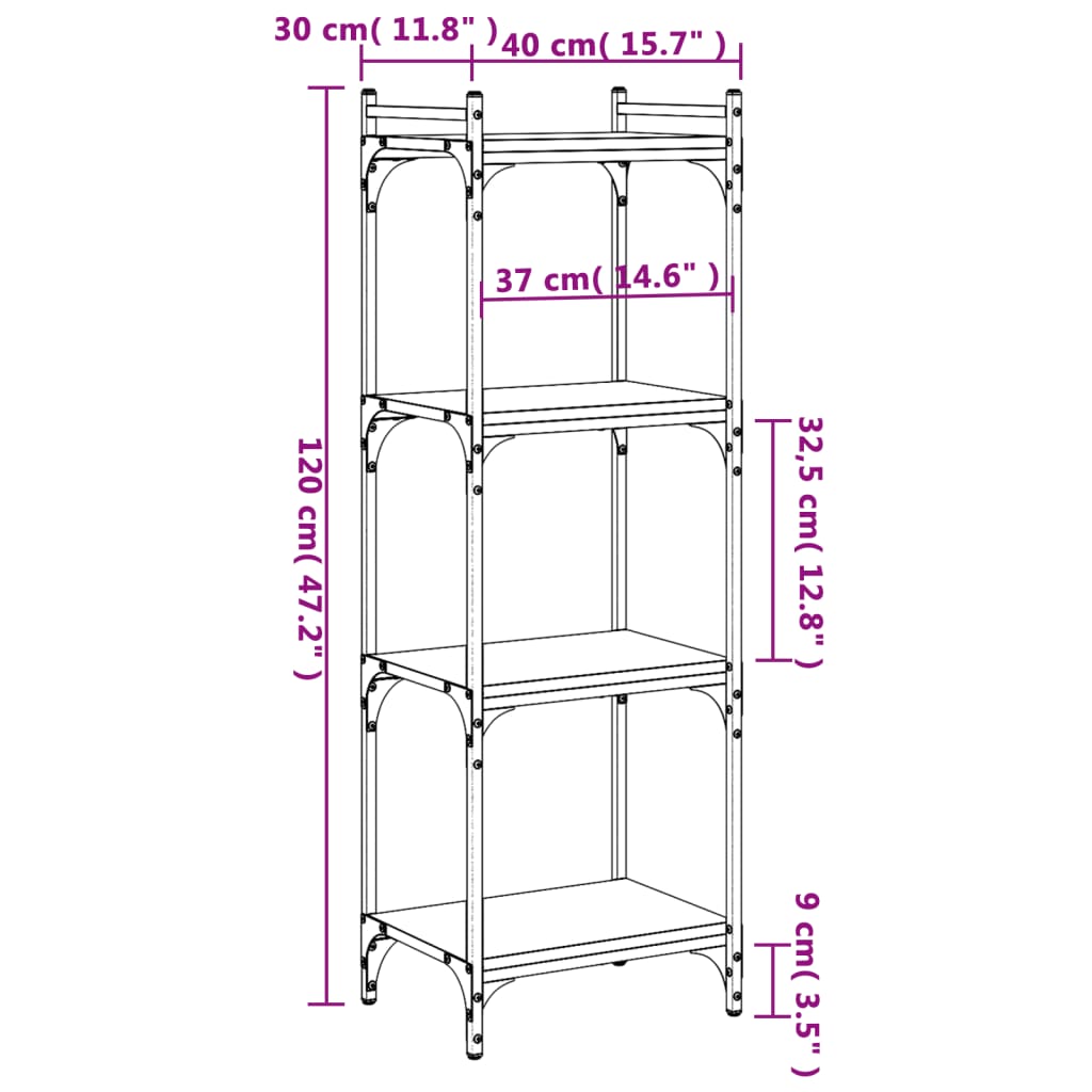vidaXL Bücherregal 4 Böden Braun Eiche-Optik 40x30x120cm Holzwerkstoff