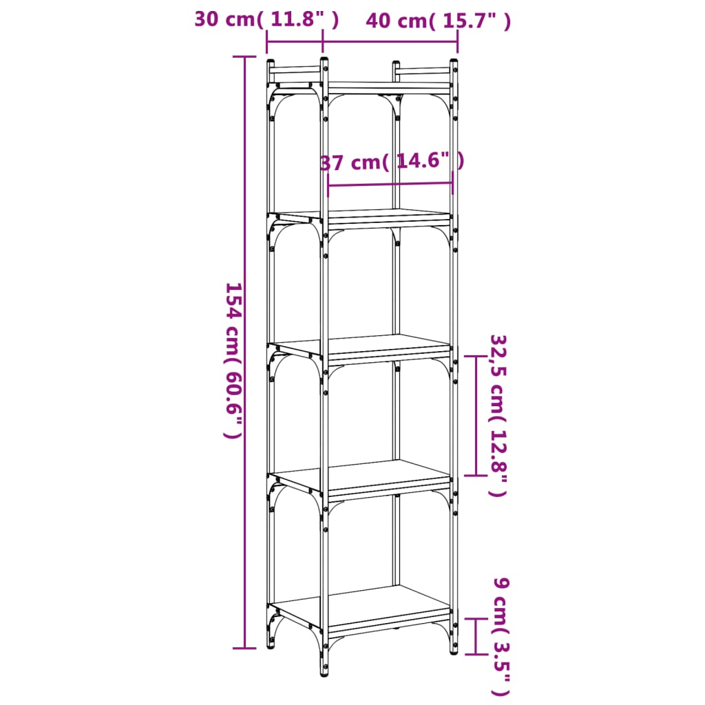 vidaXL Bücherregal 5 Böden Räuchereiche 40x30x154 cm Holzwerkstoff