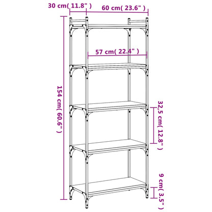 vidaXL Bücherregal 5 Böden Räuchereiche 60x30x154 cm Holzwerkstoff