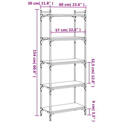 vidaXL Bücherregal 5 Böden Braun Eiche-Optik 60x30x154cm Holzwerkstoff