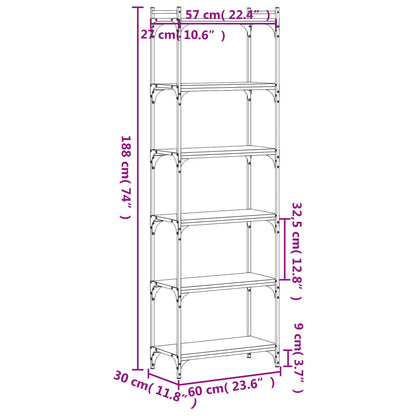 vidaXL Bücherregal 6 Böden Räuchereiche 60x30x188 cm Holzwerkstoff