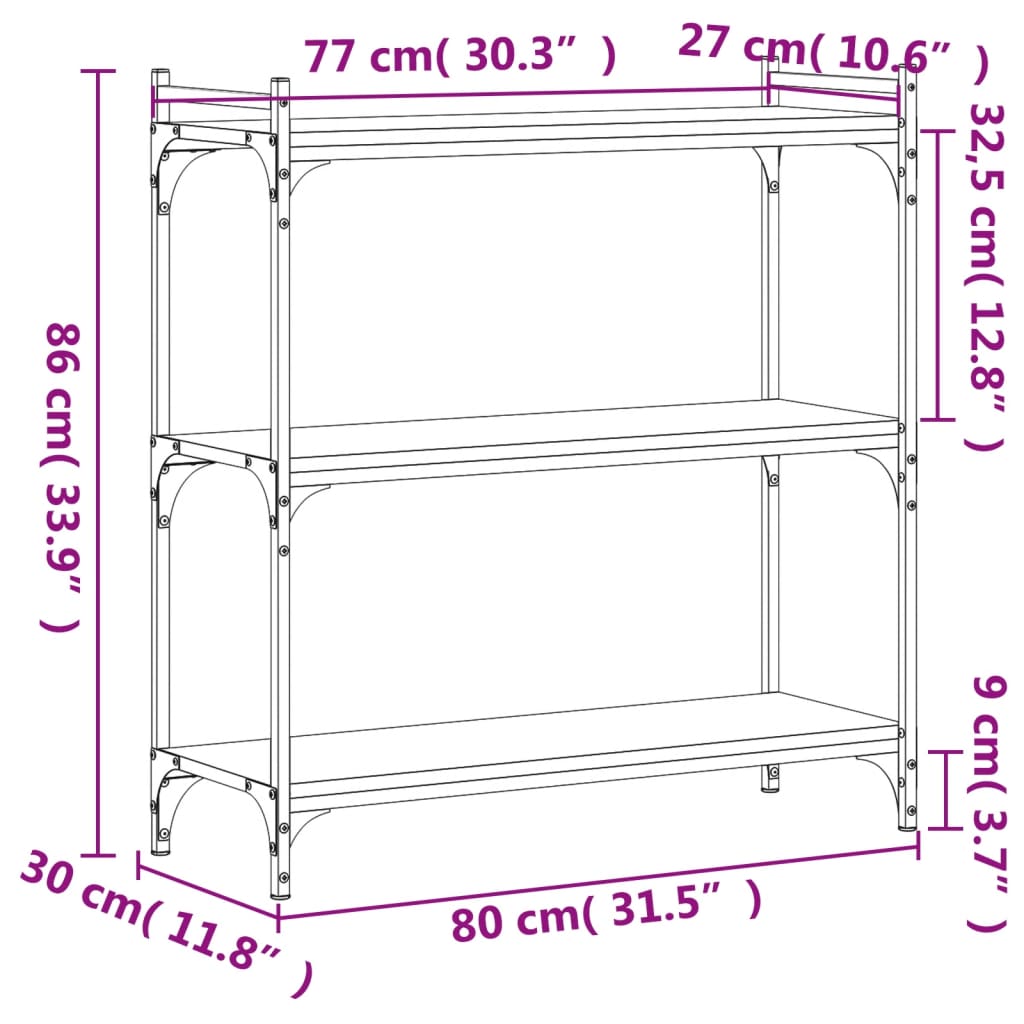 vidaXL Étagère à 3 niveaux chêne fumé 80x30x86 cm Bois d'ingénierie