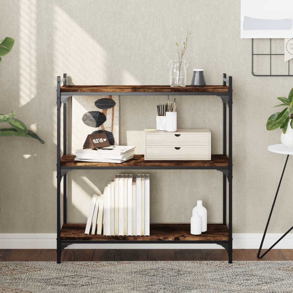 vidaXL Étagère à 3 niveaux chêne fumé 80x30x86 cm Bois d'ingénierie
