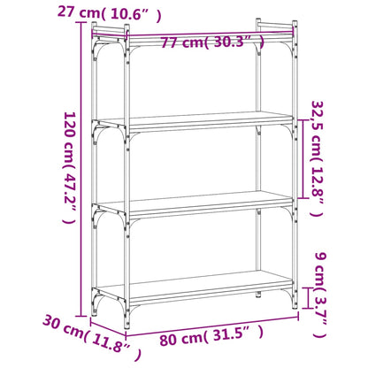 vidaXL Bücherregal 4 Böden Räuchereiche 80x30x120 cm Holzwerkstoff