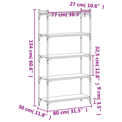 vidaXL Bücherregal 5 Böden Räuchereiche 80x30x154 cm Holzwerkstoff