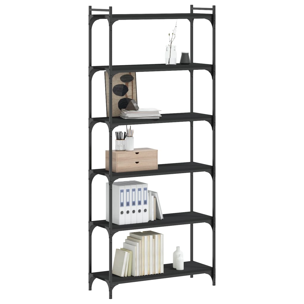 vidaXL Bücherregal 6 Böden Schwarz 80x30x188 cm Holzwerkstoff