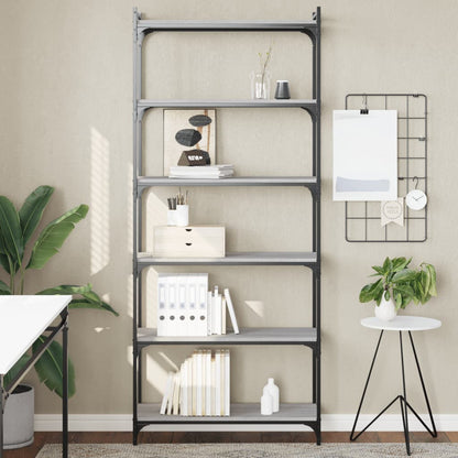 vidaXL Bücherregal 6 Böden Grau Sonoma 80x30x188 cm Holzwerkstoff