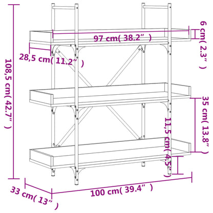 vidaXL Bücherregal 3 Böden Sonoma-Eiche 100x33x108,5 cm Holzwerkstoff