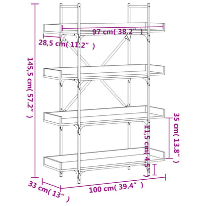 vidaXL Bücherregal 4 Böden Grau Sonoma 100x33x145,5 cm Holzwerkstoff