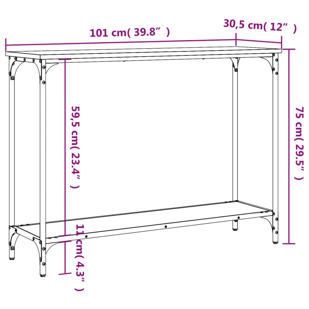 vidaXL Console Sonoma Gris 101x30,5x75 cm Bois d'ingénierie