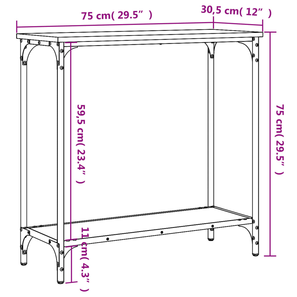 vidaXL Table console chêne Sonoma 75 x 30,5 x 75 cm Bois d'ingénierie