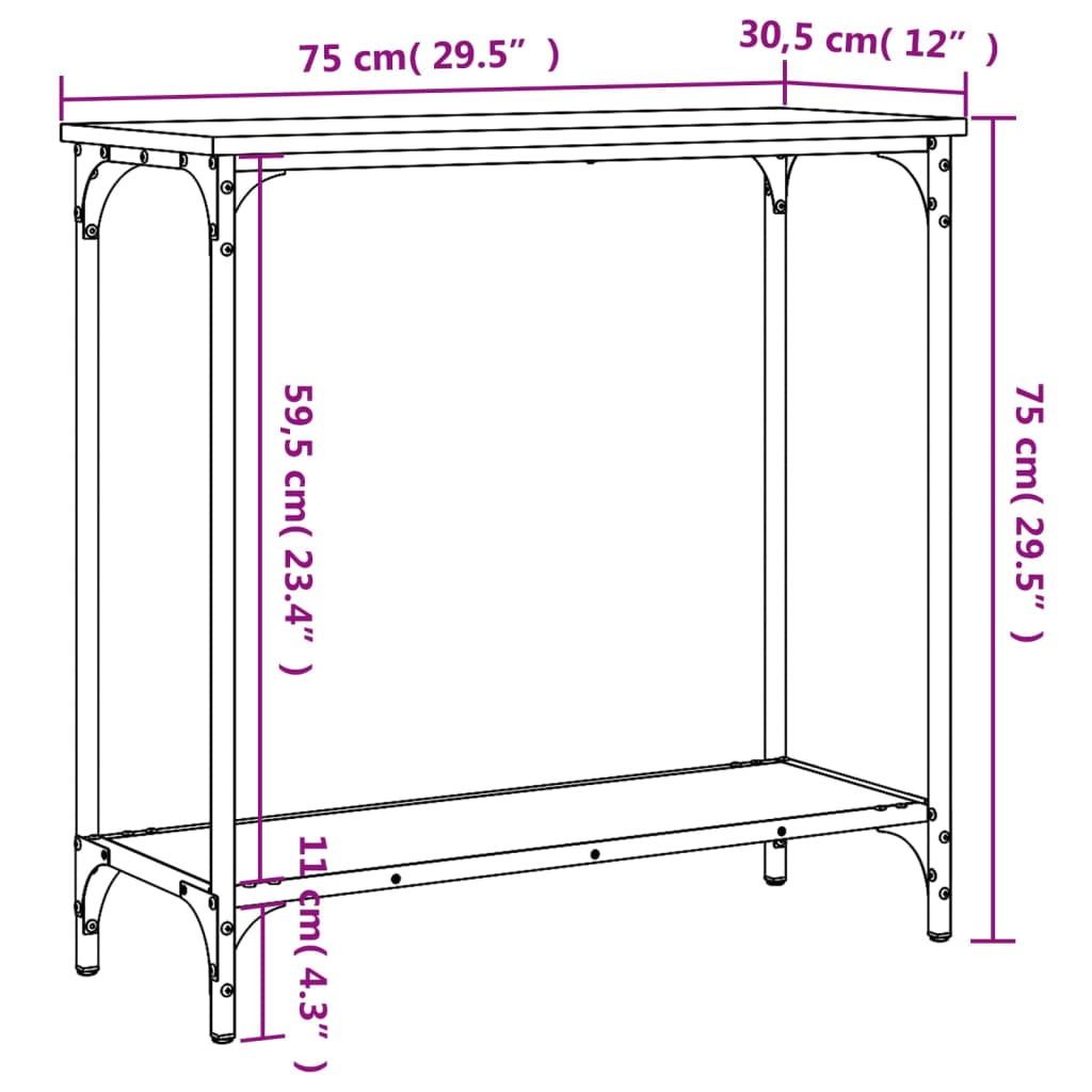 vidaXL Table console gris Sonoma 75x30,5x75 cm Bois d'ingénierie