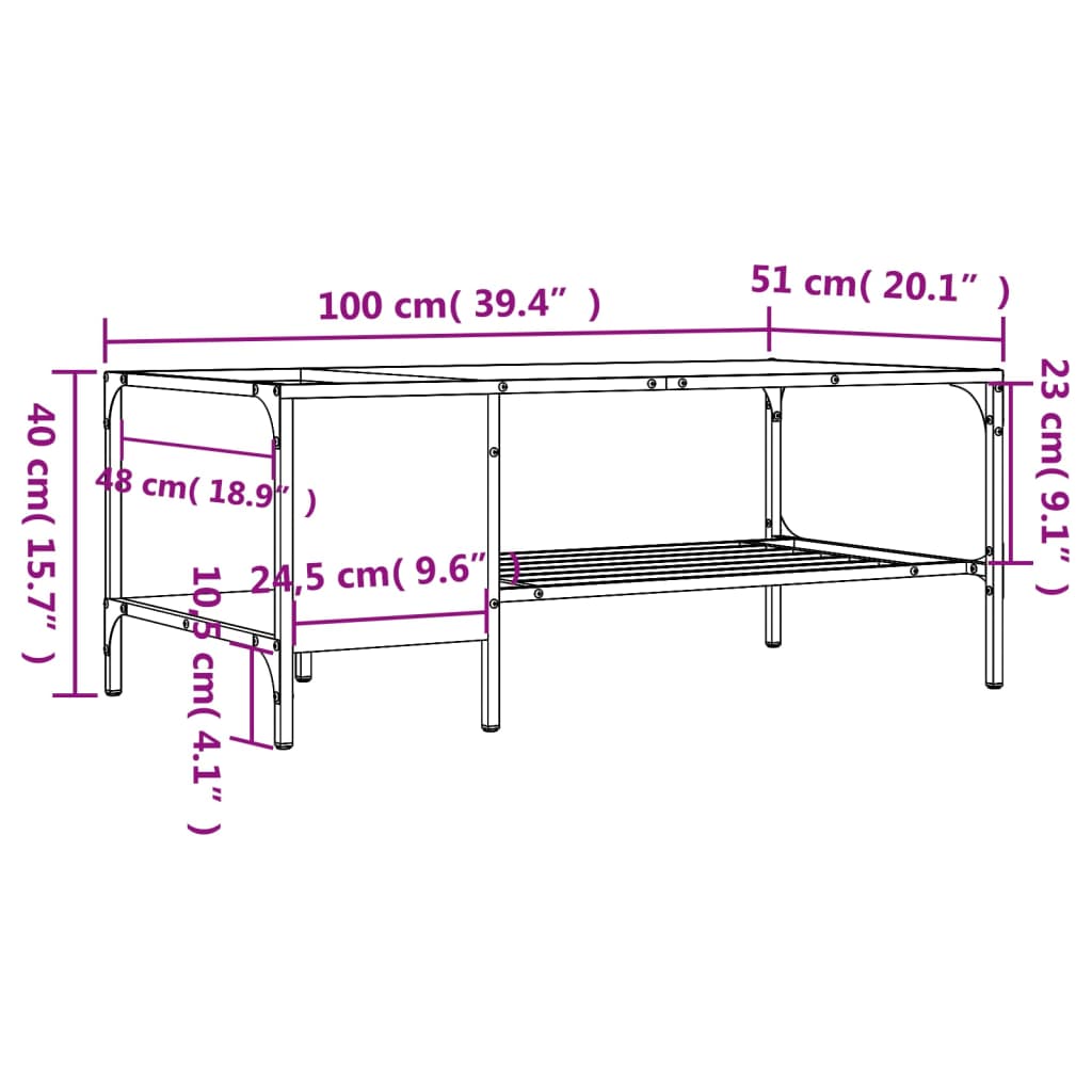 vidaXL Couchtisch mit Regal Braun Eichen-Optik 100x51x40 cm