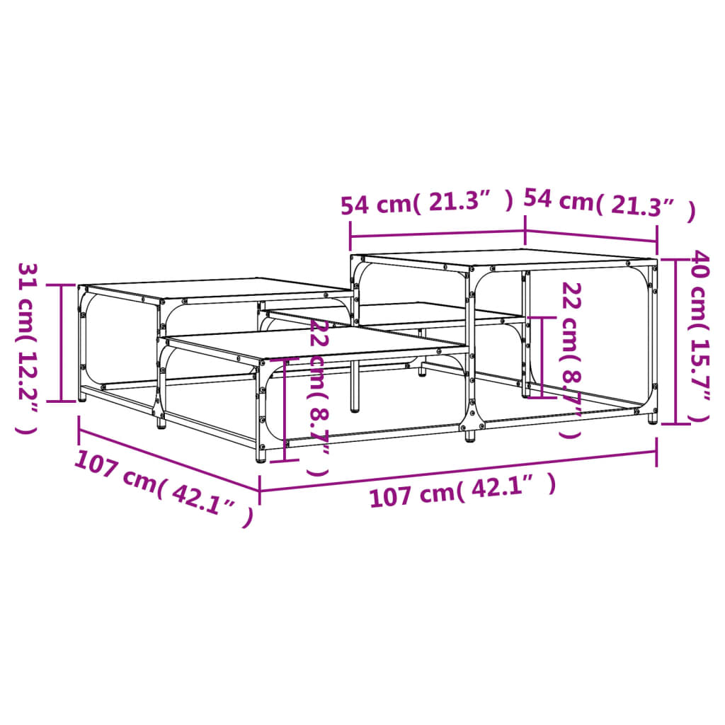 vidaXL Couchtisch Grau Sonoma 107x107x40 cm Holzwerkstoff