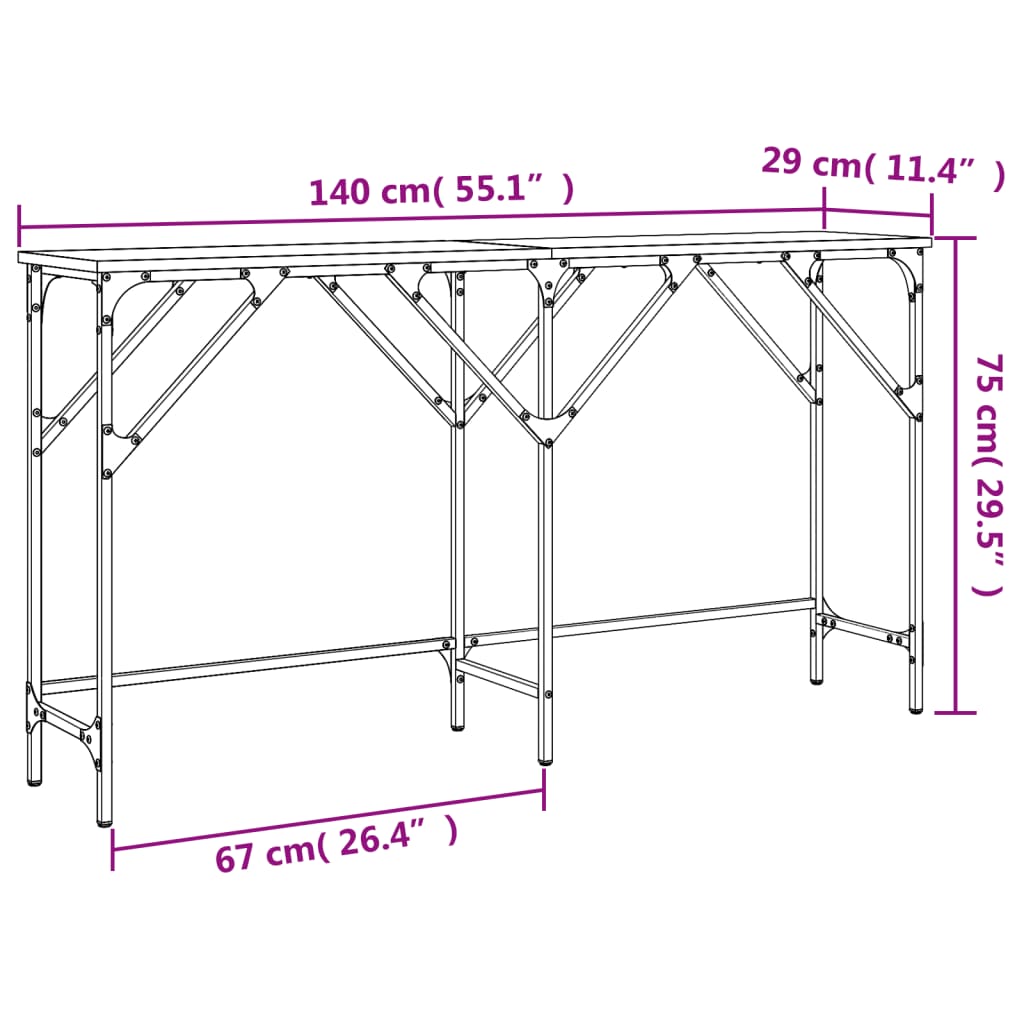 vidaXL Konsolentisch Räuchereiche 140x29x75 cm Holzwerkstoff