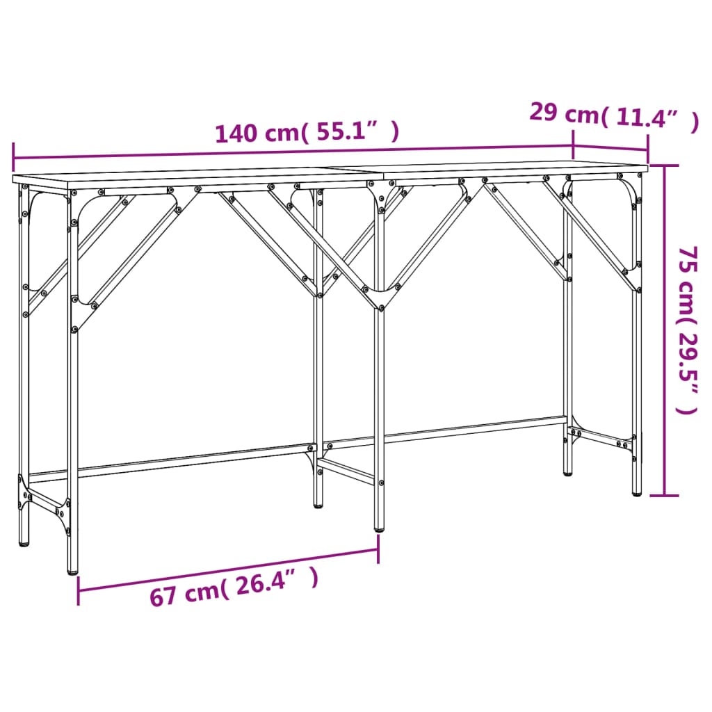 vidaXL Konsolentisch Braun Eichen-Optik 140x29x75 cm Holzwerkstoff