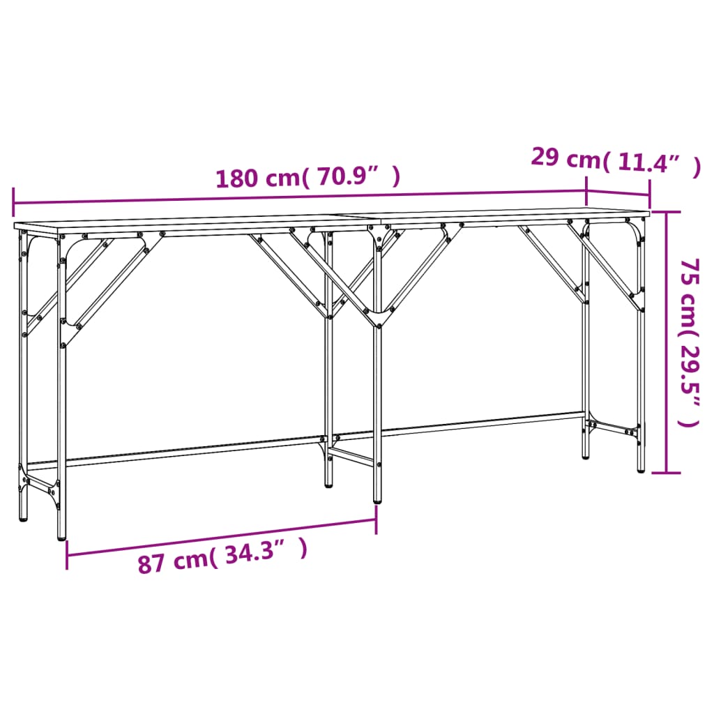 vidaXL Konsolentisch Braun Eichen-Optik 180x29x75 cm Holzwerkstoff