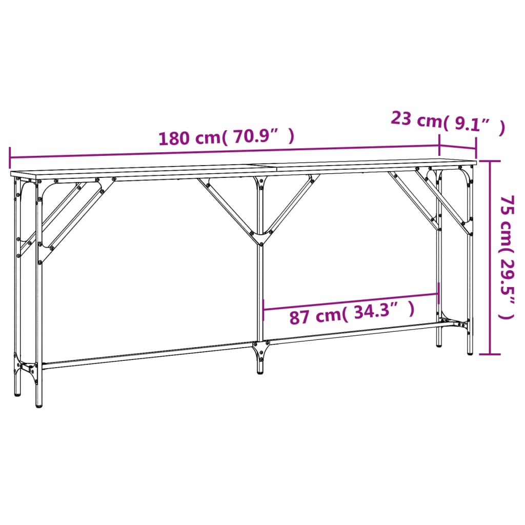 vidaXL Konsolentisch Grau Sonoma 180x23x75 cm Holzwerkstoff