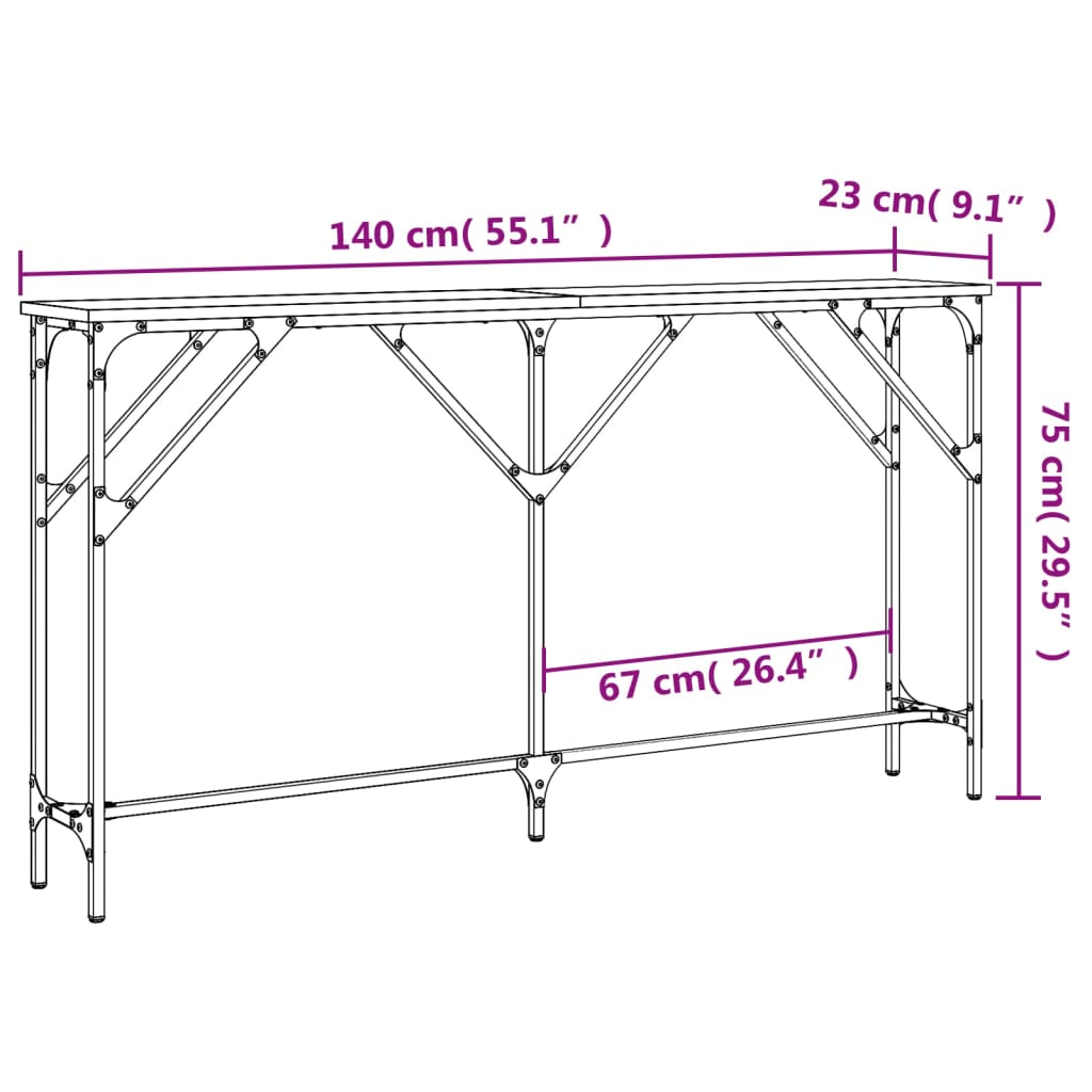 vidaXL Console chêne fumé 140x23x75 cm Aggloméré