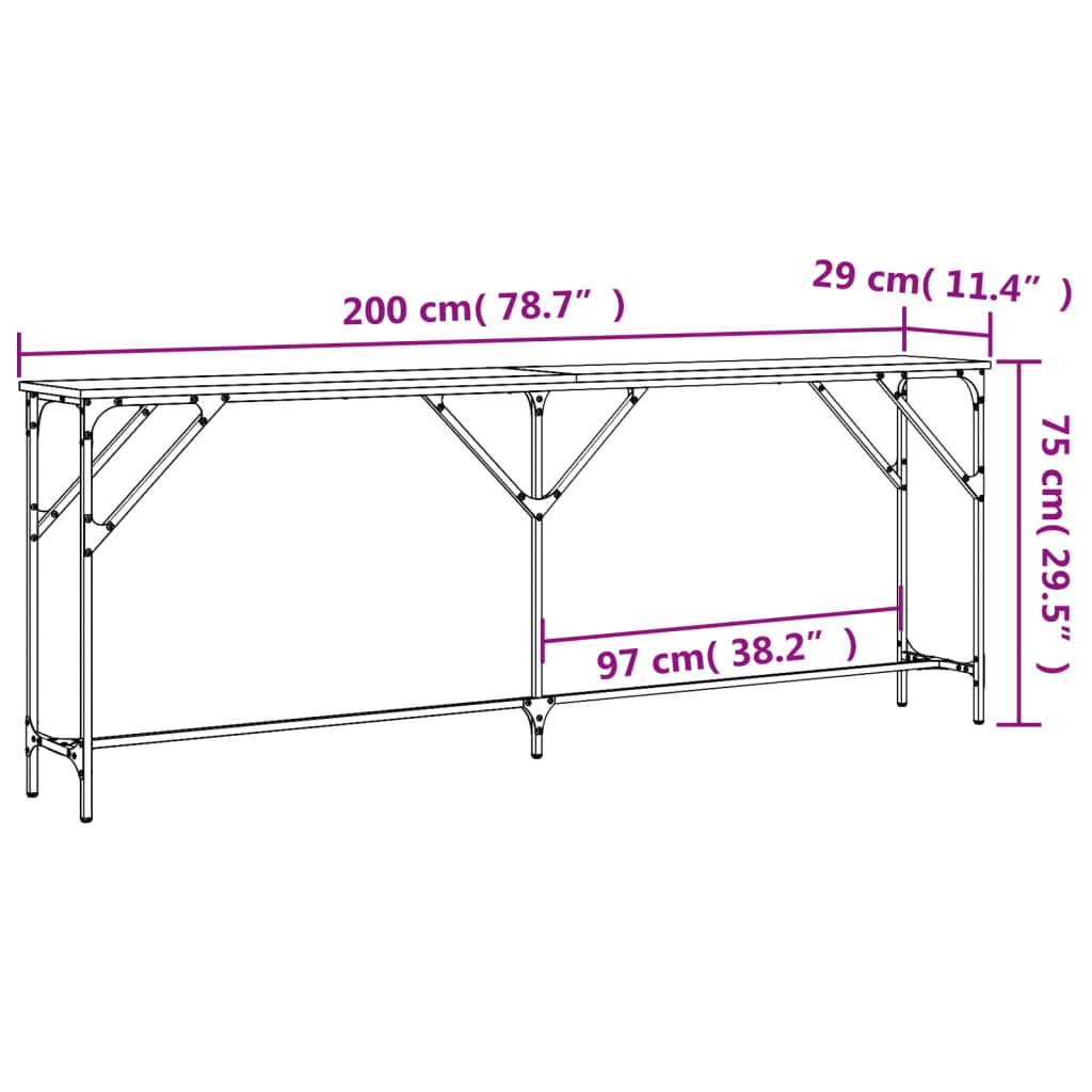 vidaXL Konsolentisch Räuchereiche 200x29x75 cm Holzwerkstoff
