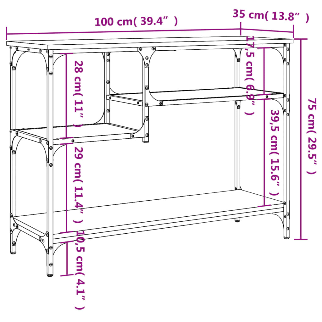 vidaXL Konsolentisch mit Ablagen Braun Eichen-Optik 100x35x75 cm