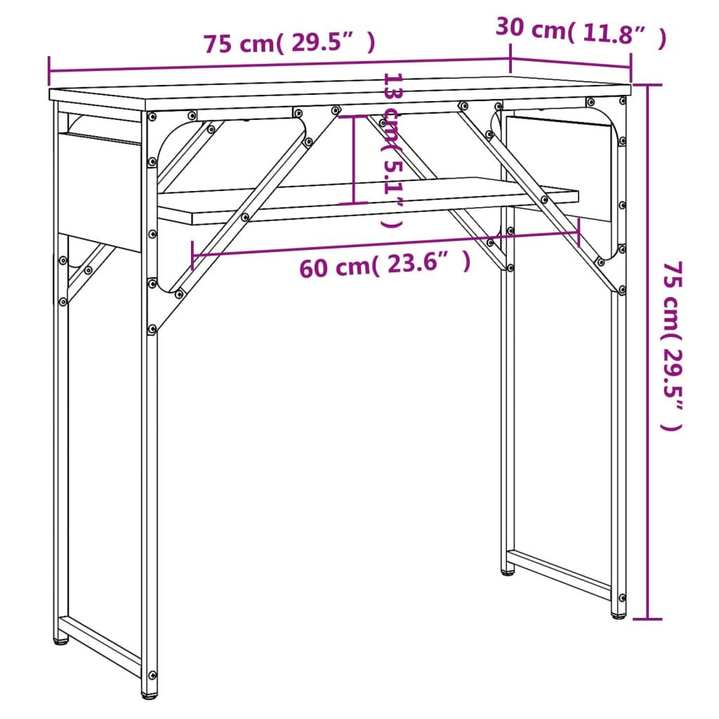 vidaXL Konsolentisch mit Ablage Räuchereiche 75x30x75cm Holzwerkstoff