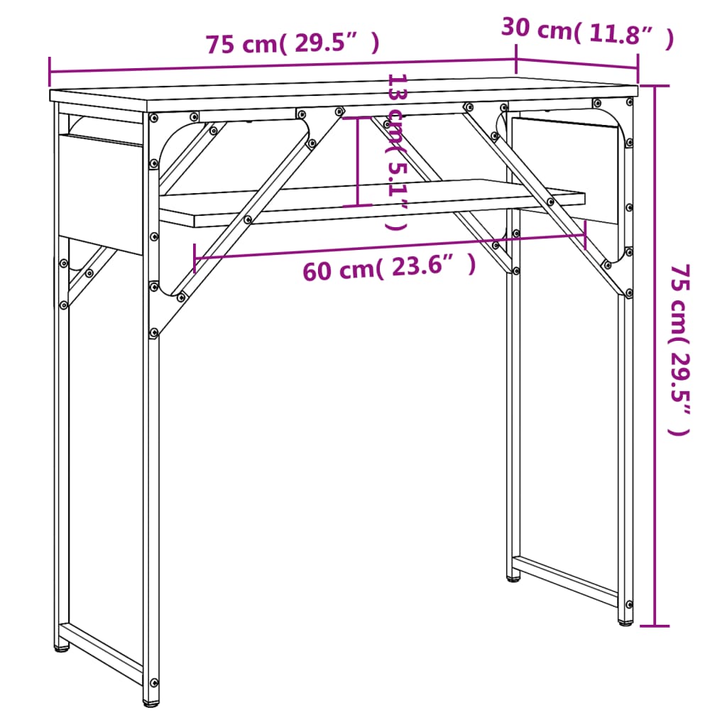 vidaXL Konsolentisch mit Ablage Braun Eichen-Optik 75x30x75cm