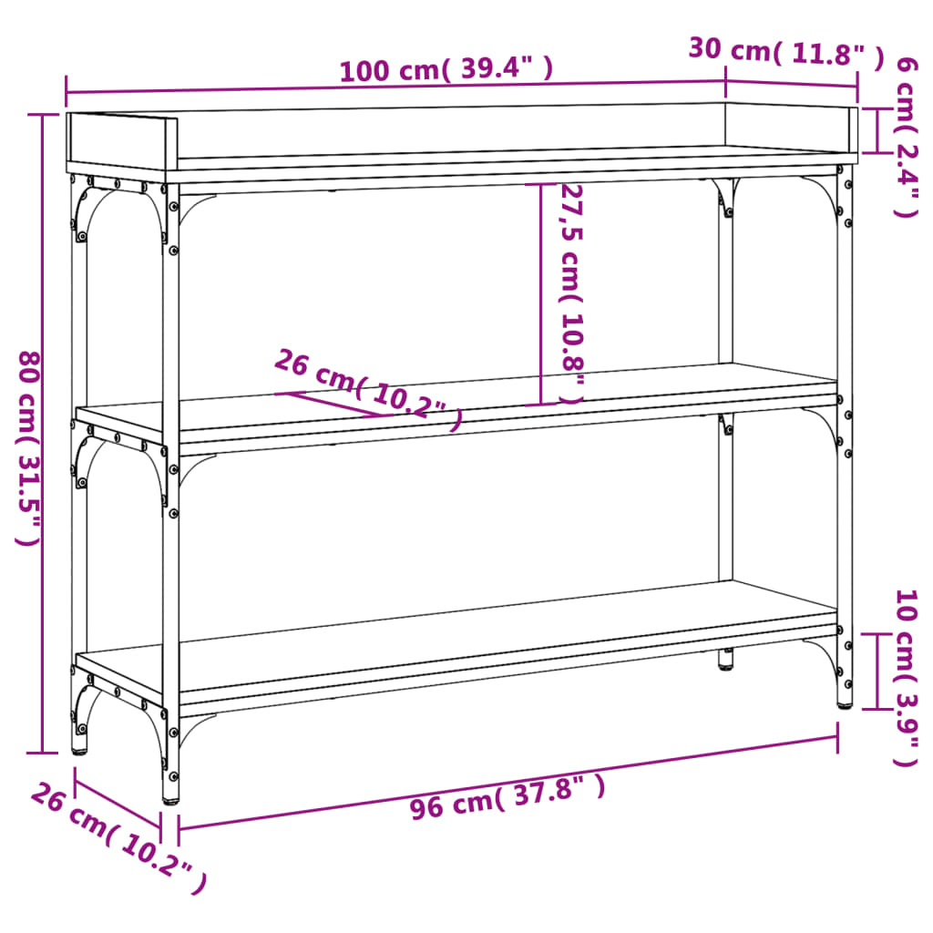 vidaXL Konsolentisch mit Ablagen Sonoma-Eiche 100x30x80 cm