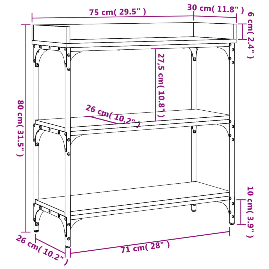 vidaXL Konsolentisch mit Ablagen Räuchereiche 75x30x80 cm