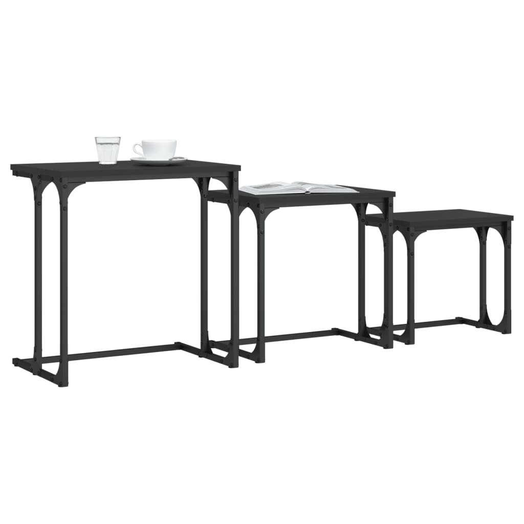 vidaXL Tables gigognes 3 pcs Noir Bois d'ingénierie