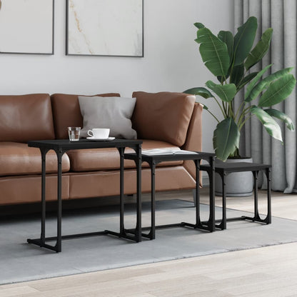 vidaXL Tables gigognes 3 pcs Noir Bois d'ingénierie