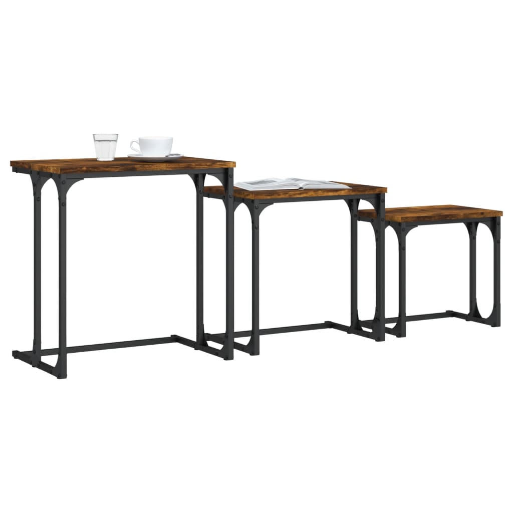 vidaXL Tables gigognes 3 pcs Chêne fumé Bois d'ingénierie