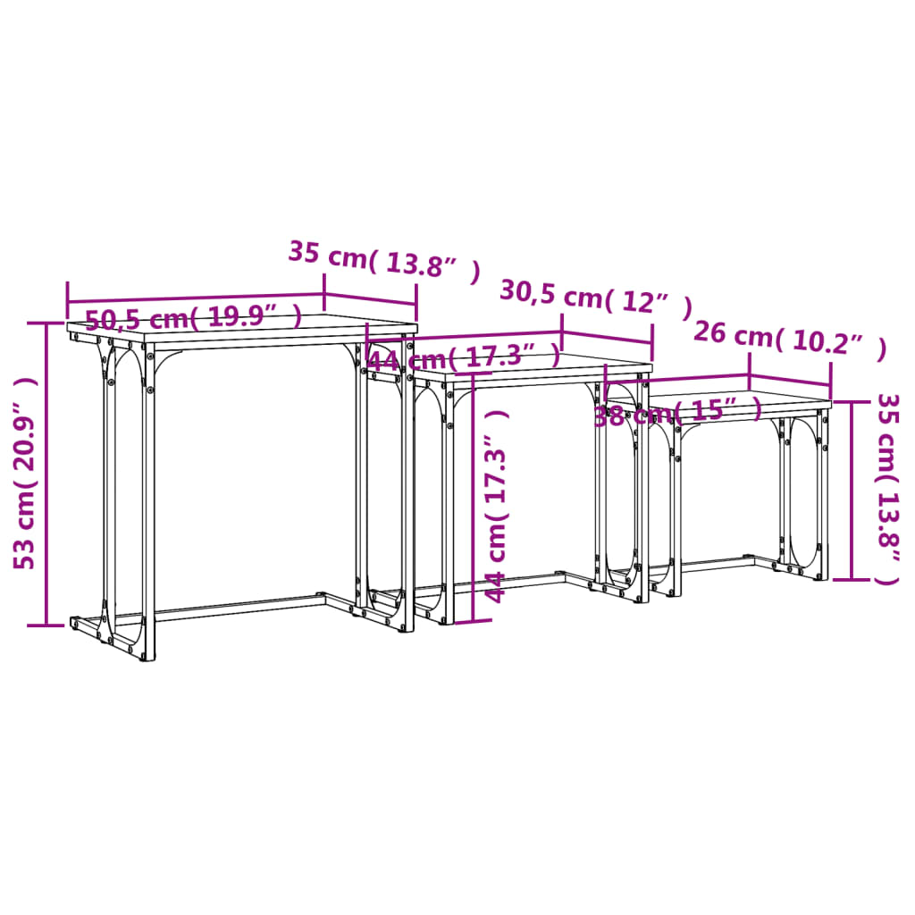 vidaXL Tables gigognes 3 pcs Chêne fumé Bois d'ingénierie