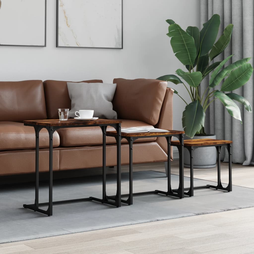 vidaXL Tables gigognes 3 pcs Chêne fumé Bois d'ingénierie