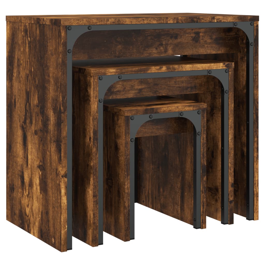 vidaXL Tables gigognes 3 pcs Chêne fumé Bois d'ingénierie