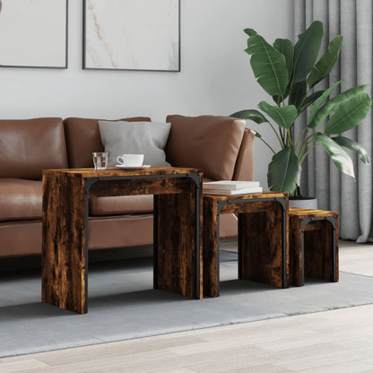 vidaXL Tables gigognes 3 pcs Chêne fumé Bois d'ingénierie