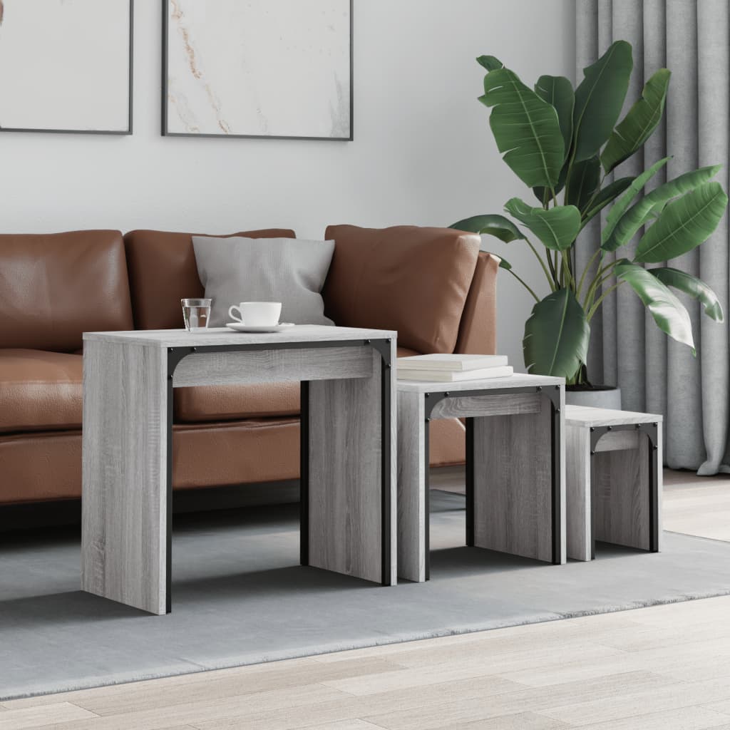 vidaXL Tables gigognes 3 pcs Gris Sonoma Bois d'ingénierie