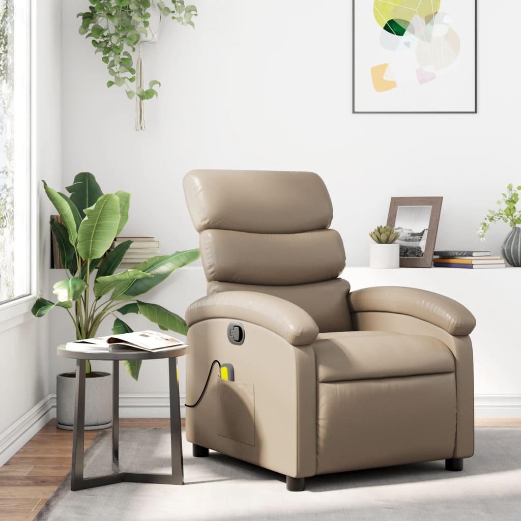 vidaXL Fauteuil de massage marron cappuccino en similicuir