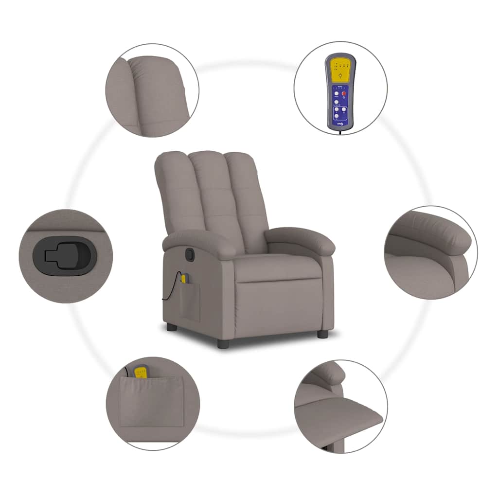 vidaXL Massagesessel Taupe Stoff