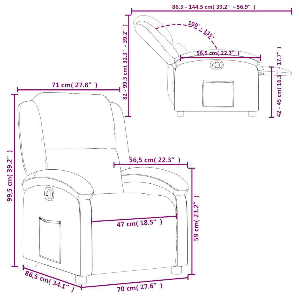 vidaXL Fauteuil relax Taupe Tissu