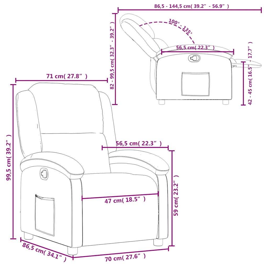 vidaXL Fauteuil relax gris en similicuir