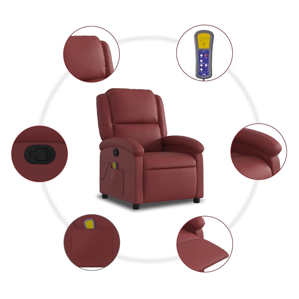 vidaXL Fauteuil de massage Similicuir Rouge bordeaux